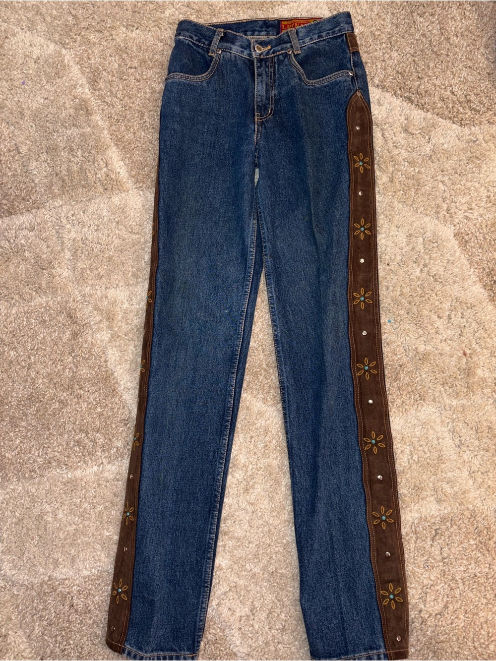 Lawman Western Women’s size 1 (26) Denim Jeans Brown Embroidered Cowgirl Y2K